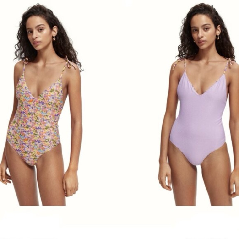 NWT Scotch & Soda Floral and Lavender One-Piece Reversible Swimsuit Size S